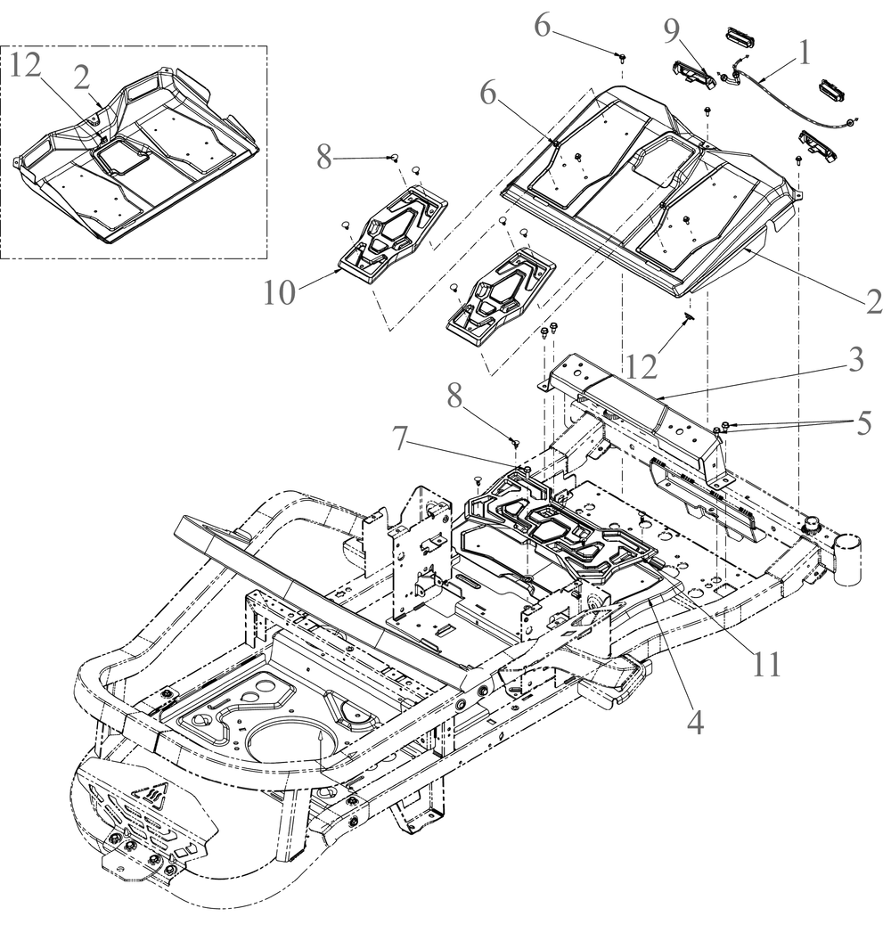 Floorboard Diagram and Parts List for ZTS1-50KH (17ARGBYLA10)(2023) Cub Cadet Lawn Tractor